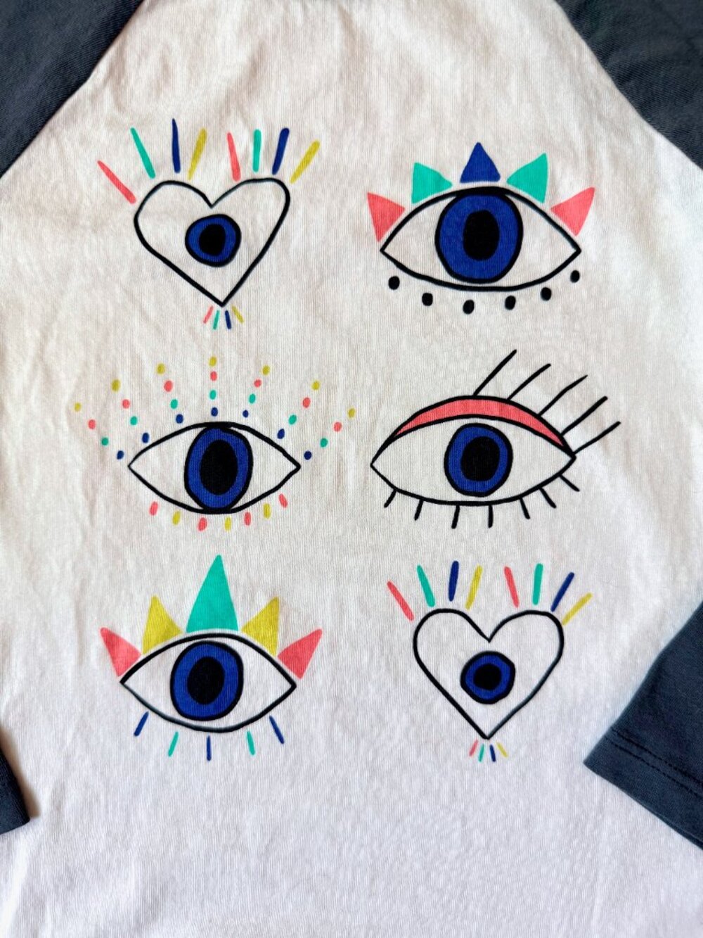 Tea Collection Colorful Eye Design Graphic Print Long Sleeve Raglan Tee, Size 6 - Picture 2 of 4